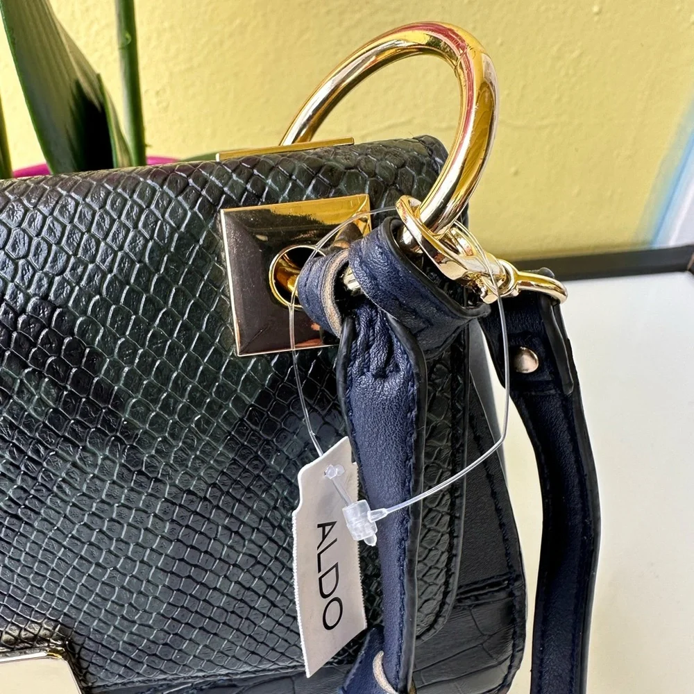 ALDO Rodriguez-4 Patchwork Snakeskin Saddle Crossbody Bag NWT - Picture 6 of 14